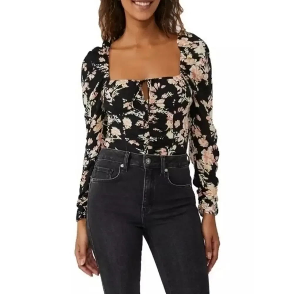 Free People‎ Hilary Printed Top Black Combo NWT